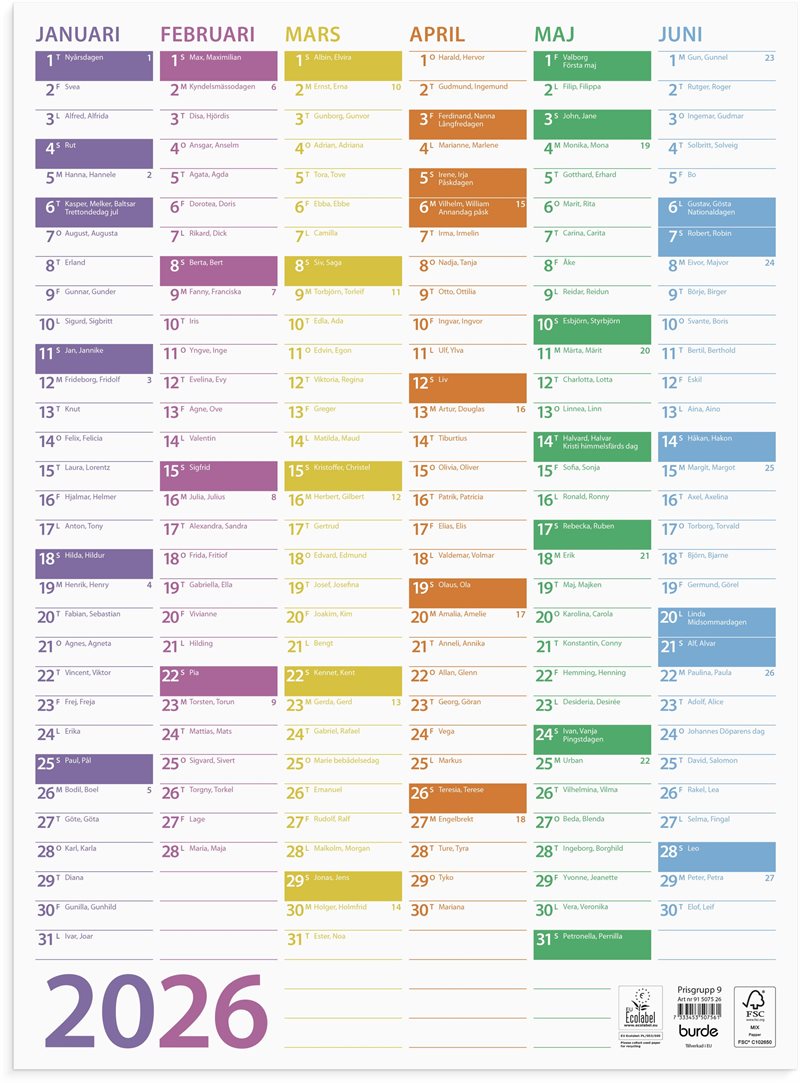 Väggkalender 2026 Väggblad Trend