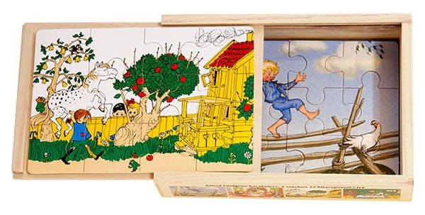 Astrid Lindgren 4 st 12-bitarspussel i trä